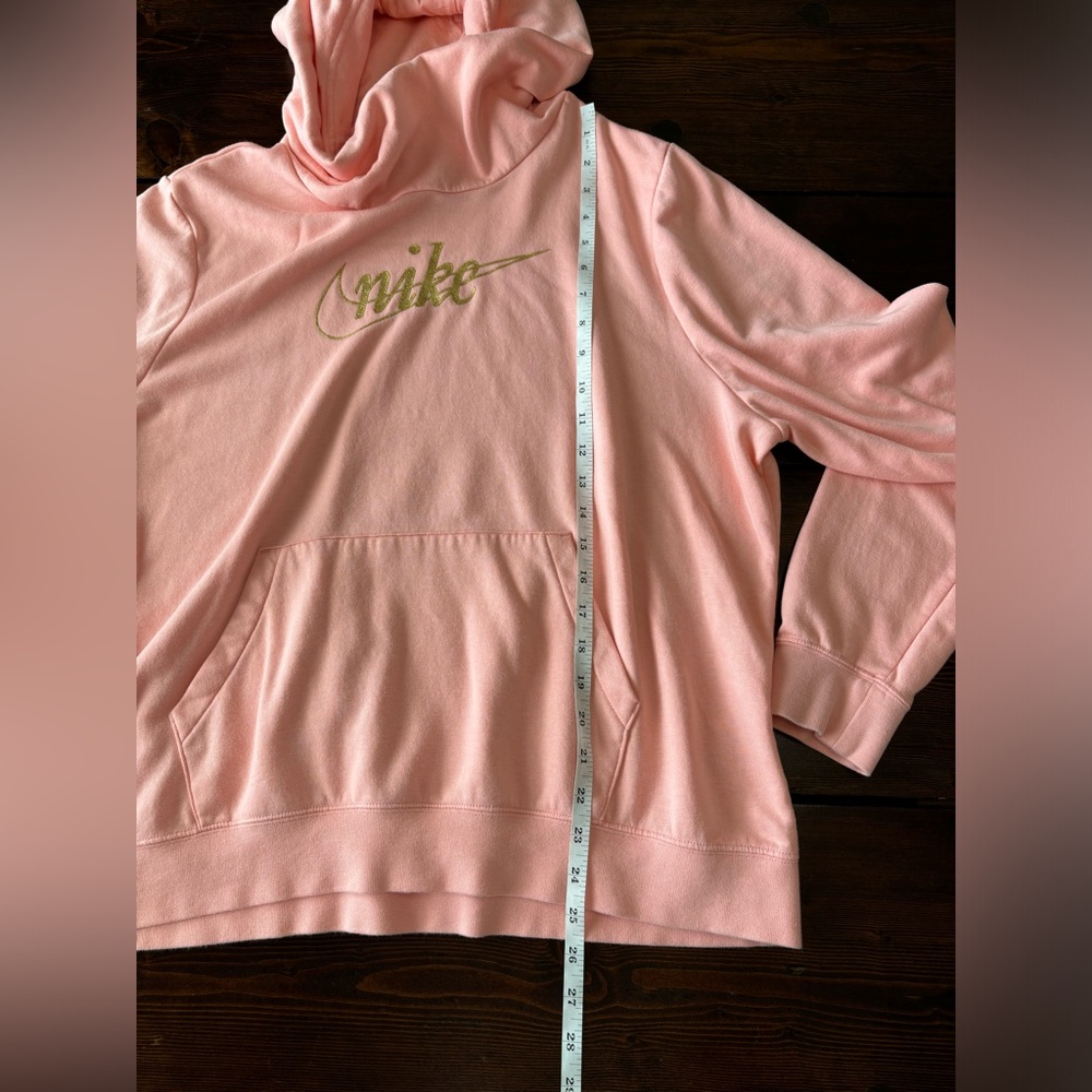 Nike Pullover Hoodie Pink & Gold Cowl Neck Women’s XL Soft Activewear - Picture 10 of 11